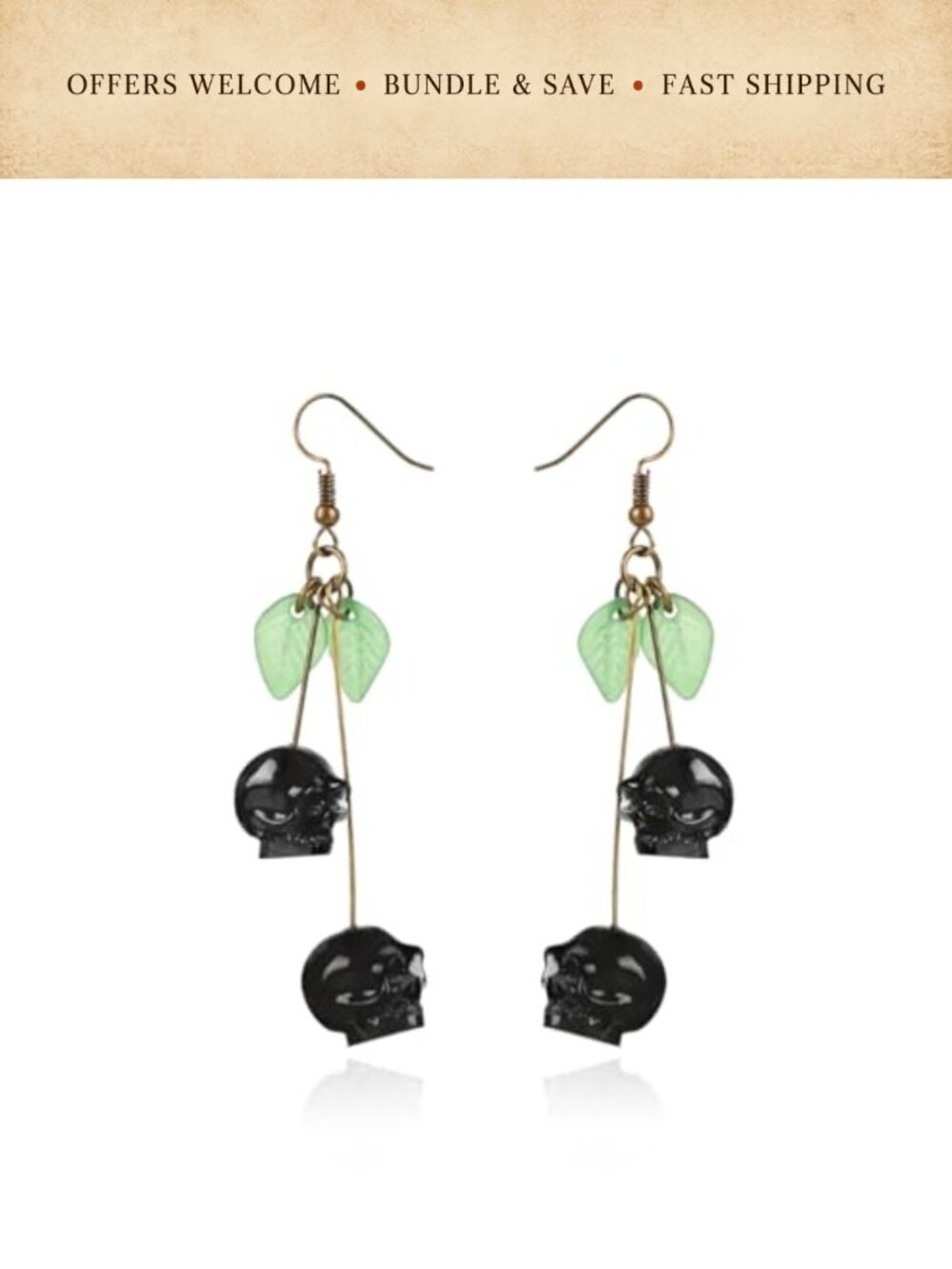 Cherry Skull Drop Earrings Gothic Halloween Statement Jewelry